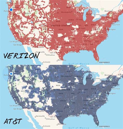 Verizon and T-Mobile coverage map comparison
